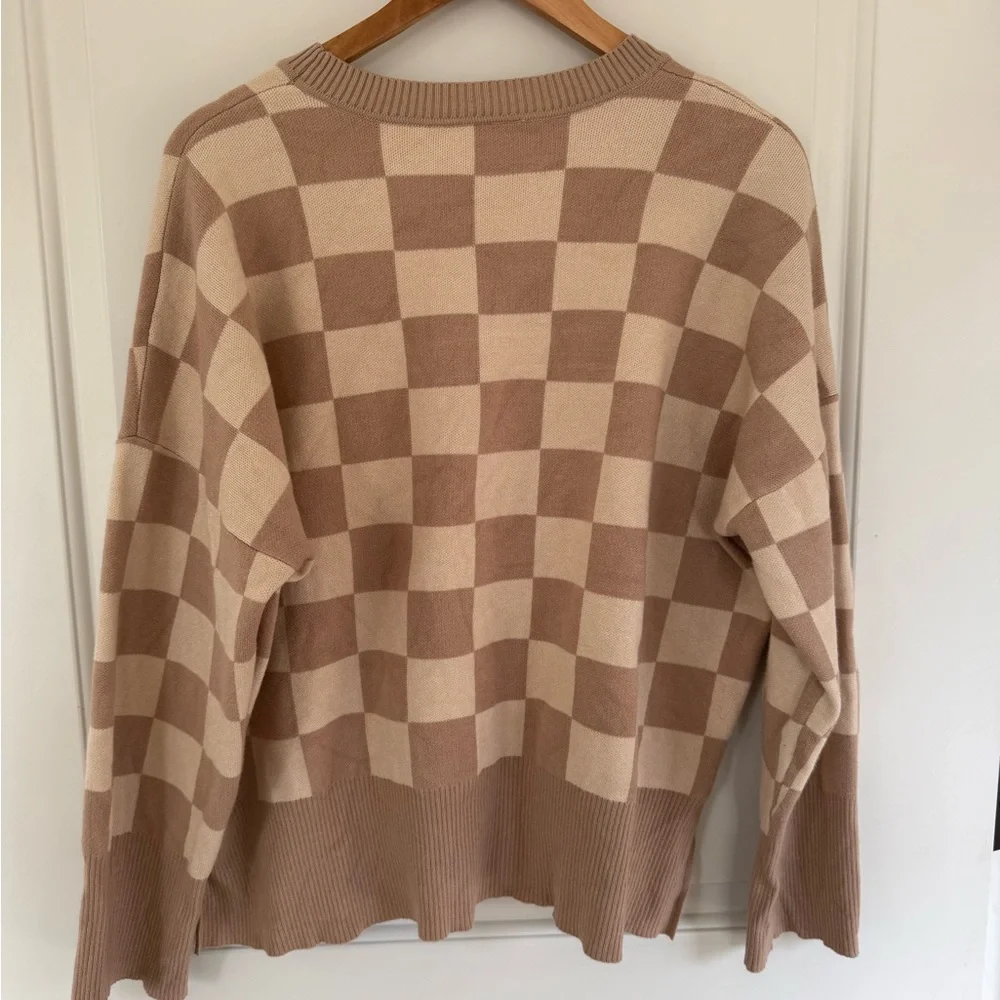 Alexander Jane Checkered Brown and Cream Sweater - Picture 2 of 4